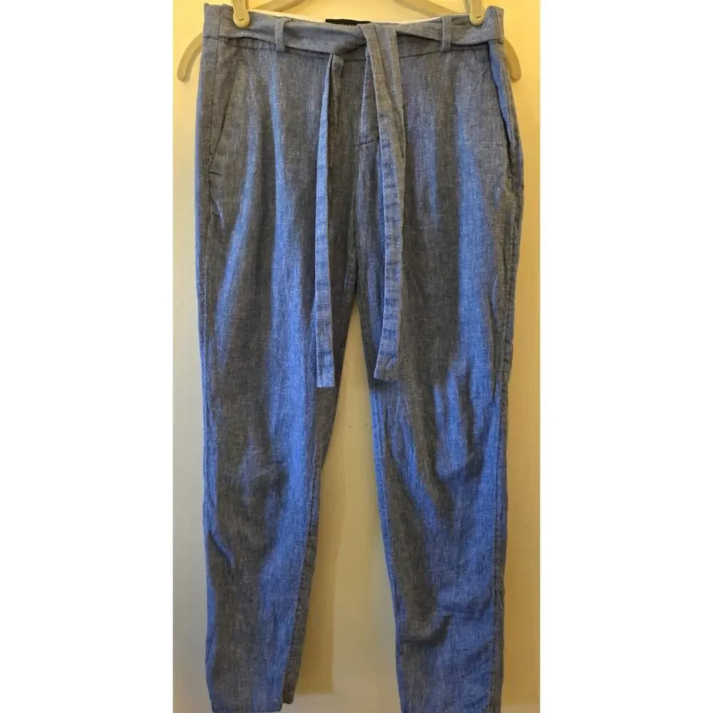 Womens Banana Republic Linen Blend Avery Ankle Pants Sz O Attached Tie Belt